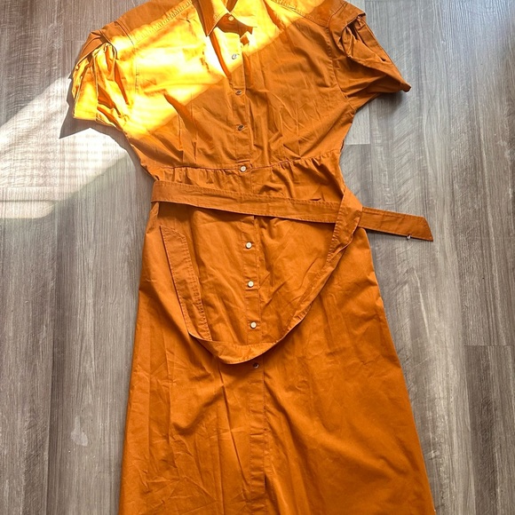 ZARA TOFFEE BROWN POPLIN COTTON BELTED MIDI MAXI SHIRT DRESS TORTOISE SHELL - Picture 7 of 9